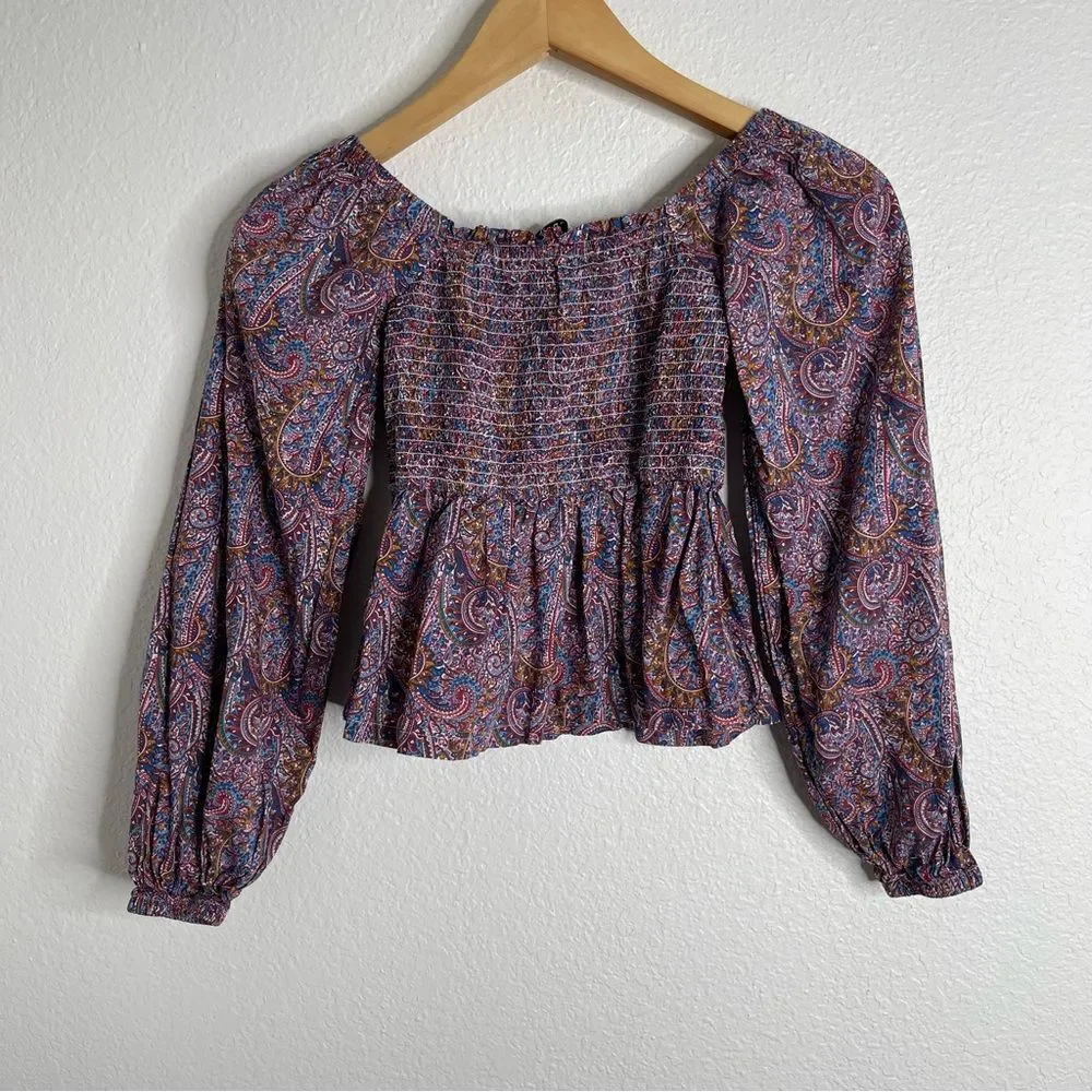J Crew Liberty Puff Sleeve Smocked Top in‎ Tropical Prince Print Size XXS